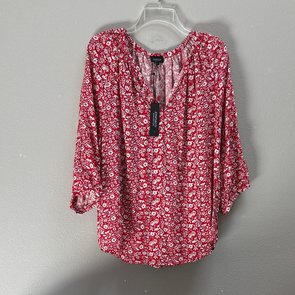 Jones & Co. Red and White Floral Blouse